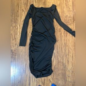 Long ruched calf length dress